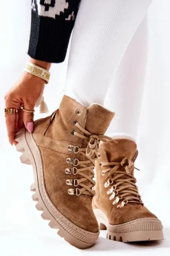 New Boto Ocieplane Zamszowe Botki Beżowe Sandstorm
