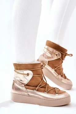 Outlet Boto Ocieplane Zamszowe Botki Śniegowce Camel Clarem Brązowy