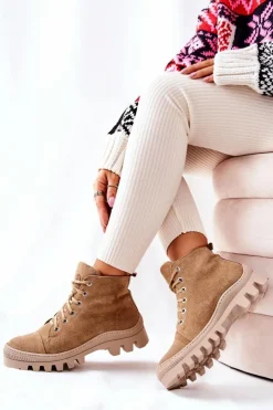 New Boto Ocieplane Zamszowe Botki Trapery Camel Madisson