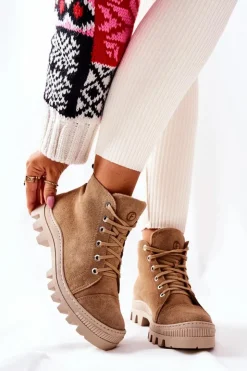 New Boto Ocieplane Zamszowe Botki Trapery Camel Madisson
