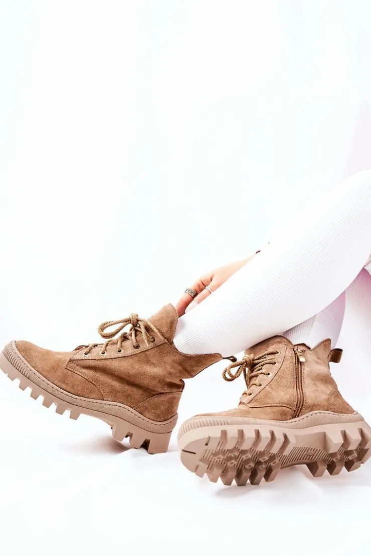 Online Boto Ocieplane Zamszowe Botki Trapery Camel Cressid