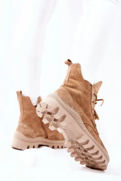 Online Boto Ocieplane Zamszowe Botki Trapery Camel Cressid