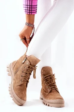 Online Boto Ocieplane Zamszowe Botki Trapery Camel Cressid