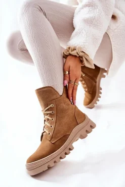 Boto Botki Sznurowane|Botki Zimowe Damskie*Ocieplane Zamszowe Botki Trapery Camel Annabeth