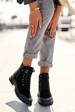 Boto Botki Ocieplane|Damskie Trapery*Ocieplane Zamszowe Damskie Botki Trapery Czarne Jailina Czarny