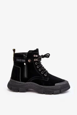 Boto Botki Ocieplane|Damskie Trapery*Ocieplane Zamszowe Damskie Botki Trapery Czarne Jailina Czarny