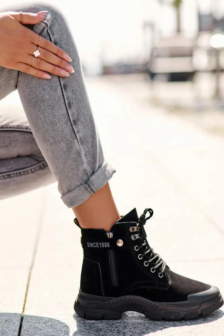 Boto Botki Ocieplane|Damskie Trapery*Ocieplane Zamszowe Damskie Botki Trapery Czarne Jailina Czarny