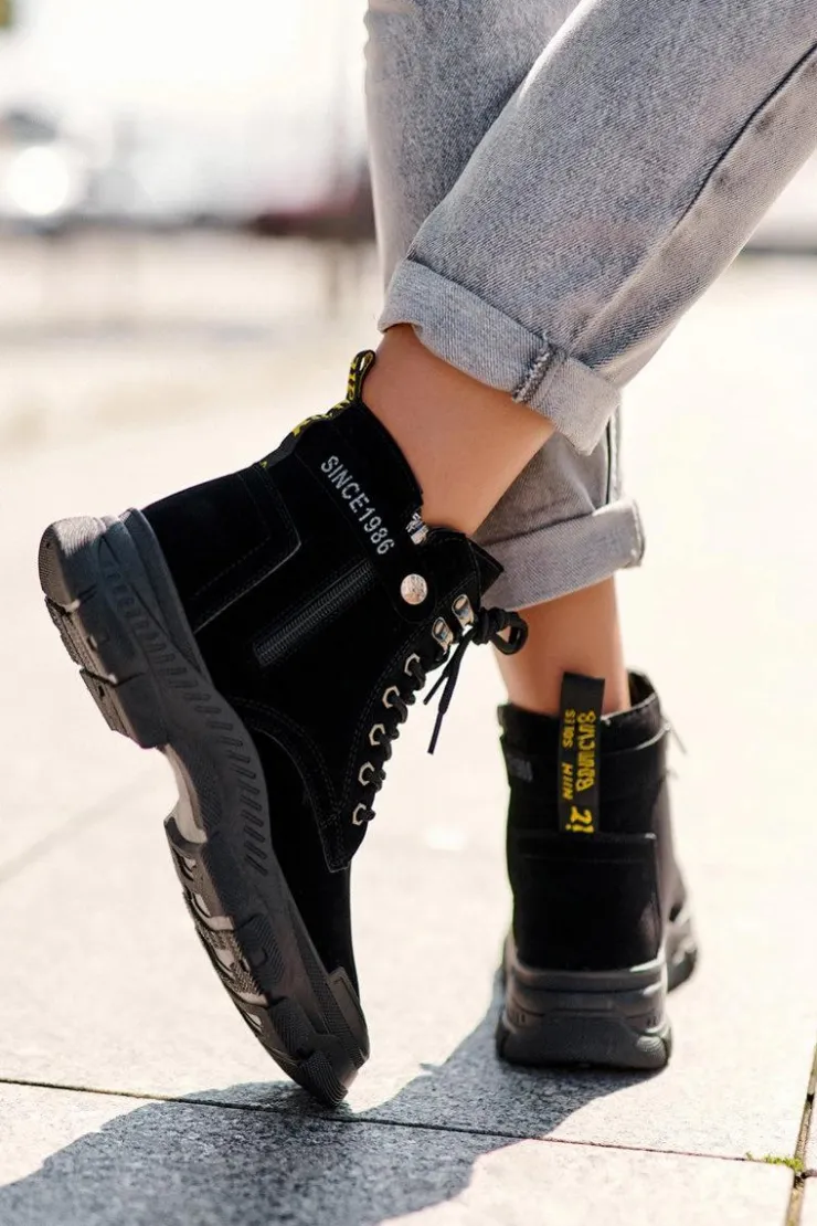 Boto Botki Ocieplane|Damskie Trapery*Ocieplane Zamszowe Damskie Botki Trapery Czarne Jailina Czarny