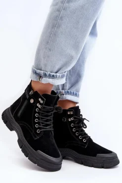 Boto Botki Ocieplane|Damskie Trapery*Ocieplane Zamszowe Damskie Botki Trapery Czarne Jailina Czarny