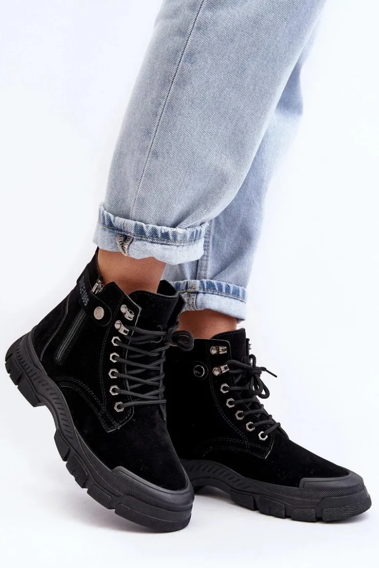 Boto Botki Ocieplane|Damskie Trapery*Ocieplane Zamszowe Damskie Botki Trapery Czarne Jailina Czarny