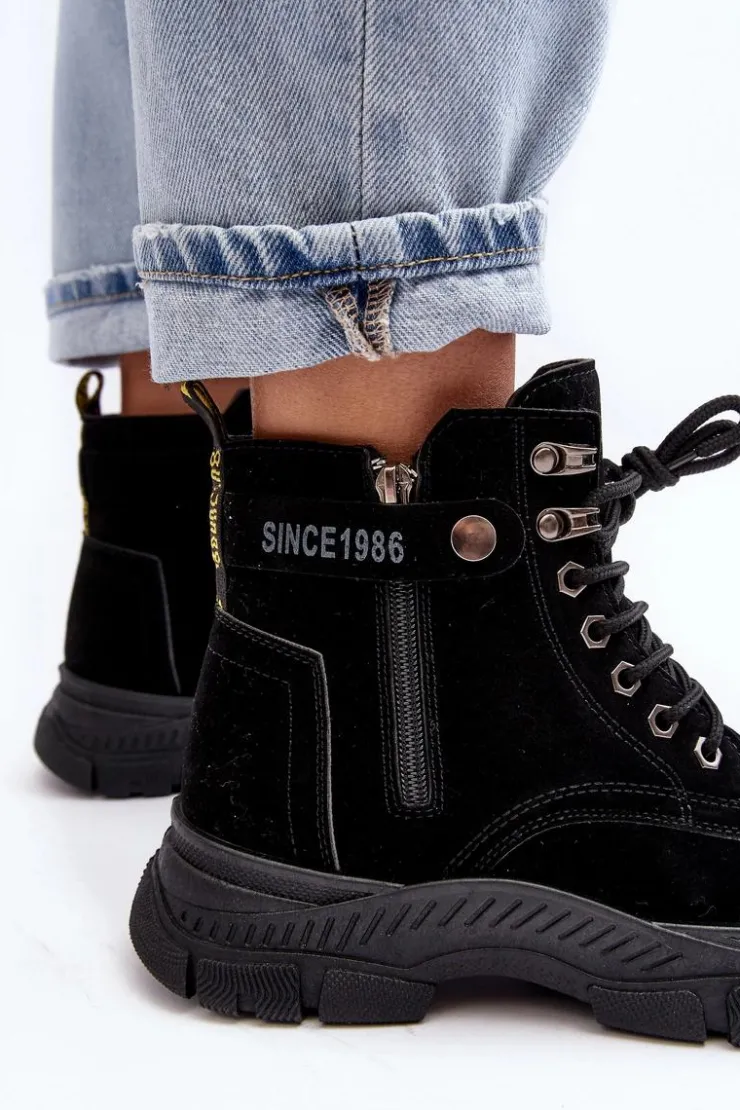 Boto Botki Ocieplane|Damskie Trapery*Ocieplane Zamszowe Damskie Botki Trapery Czarne Jailina Czarny