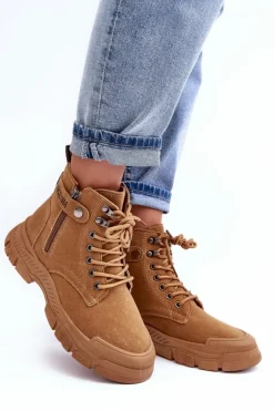 Boto Botki Ocieplane|Damskie Trapery*Ocieplane Zamszowe Damskie Botki Trapery Camel Jailina Brązowy