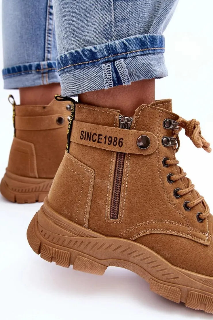 Boto Botki Ocieplane|Damskie Trapery*Ocieplane Zamszowe Damskie Botki Trapery Camel Jailina Brązowy