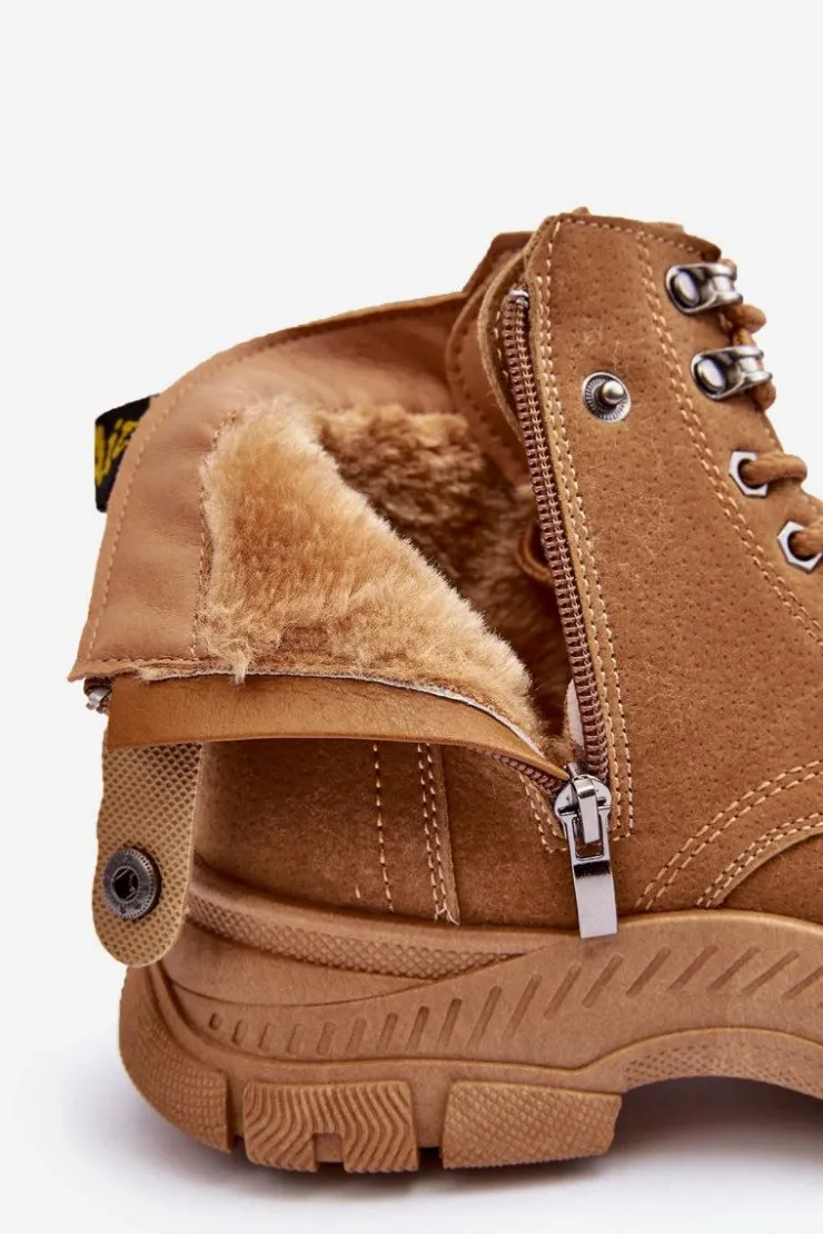Boto Botki Ocieplane|Damskie Trapery*Ocieplane Zamszowe Damskie Botki Trapery Camel Jailina Brązowy