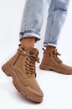 Boto Botki Ocieplane|Damskie Trapery*Ocieplane Zamszowe Damskie Botki Trapery Beżowe Jailina Beżowy