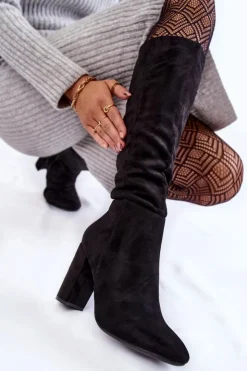 Boto Kozaki Przed Kolano|Kozaki Na Obcasie*Ocieplane Zamszowe Kozaki Na Słupku Czarne Obsessive