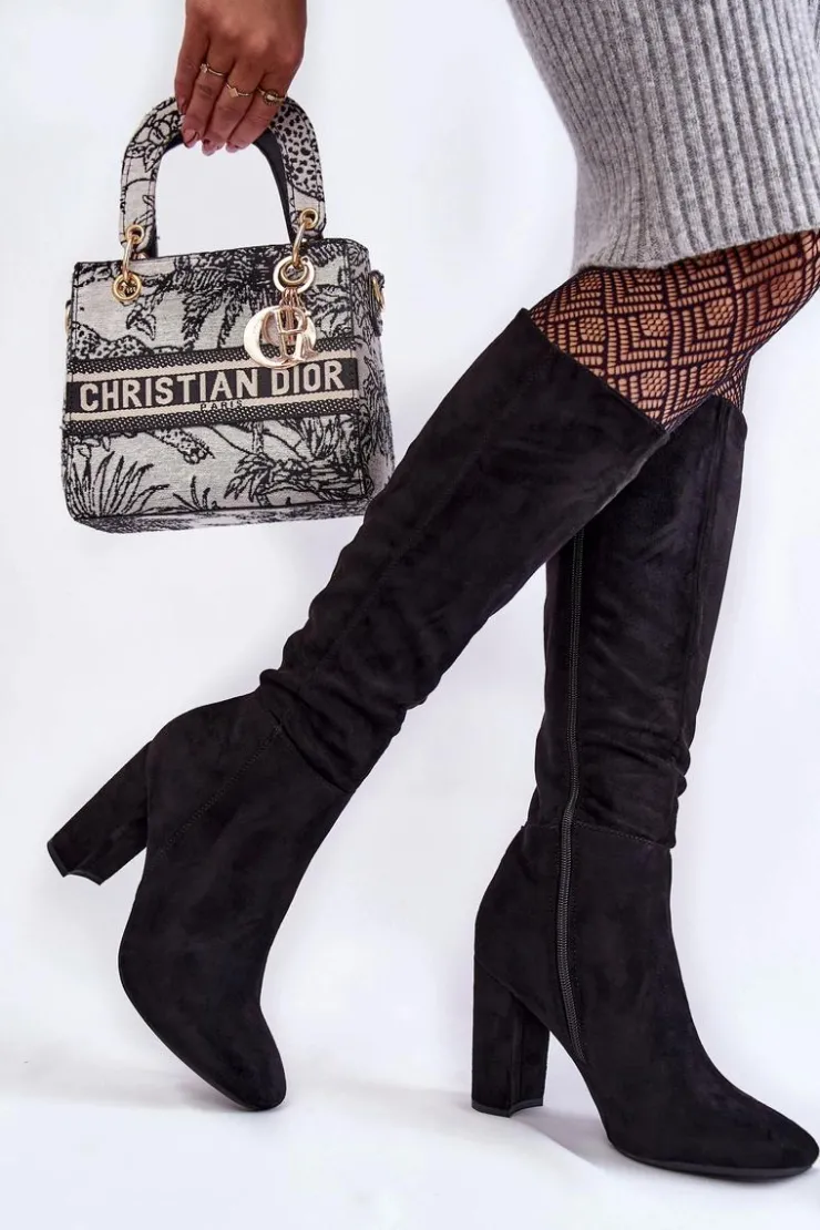 Boto Kozaki Przed Kolano|Kozaki Na Obcasie*Ocieplane Zamszowe Kozaki Na Słupku Czarne Obsessive