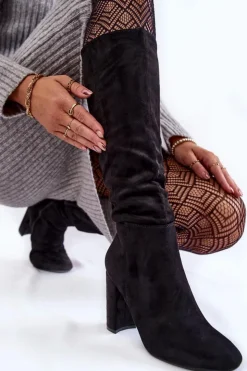 Boto Kozaki Przed Kolano|Kozaki Na Obcasie*Ocieplane Zamszowe Kozaki Na Słupku Czarne Obsessive