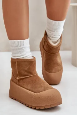 Damskie Big Star Shoes Ocieplane Zamszowe Śniegowce Na Platformie Big Star OO274A212 Brązowe