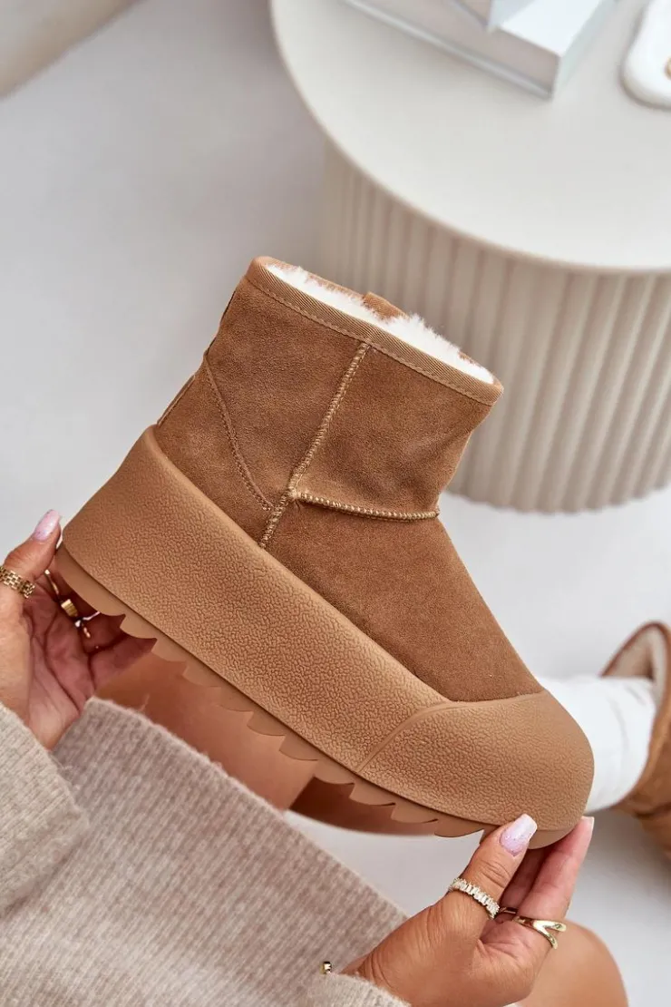 Damskie Big Star Shoes Ocieplane Zamszowe Śniegowce Na Platformie Big Star OO274A212 Brązowe