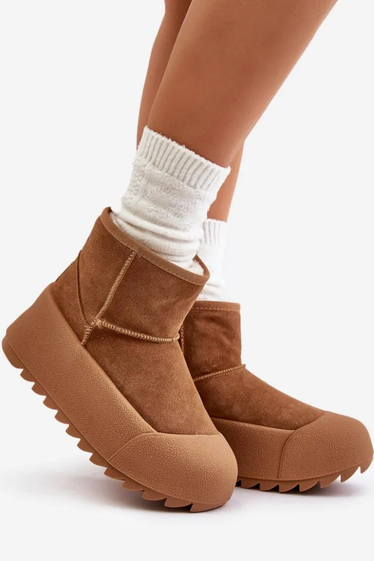 Damskie Big Star Shoes Ocieplane Zamszowe Śniegowce Na Platformie Big Star OO274A212 Brązowe