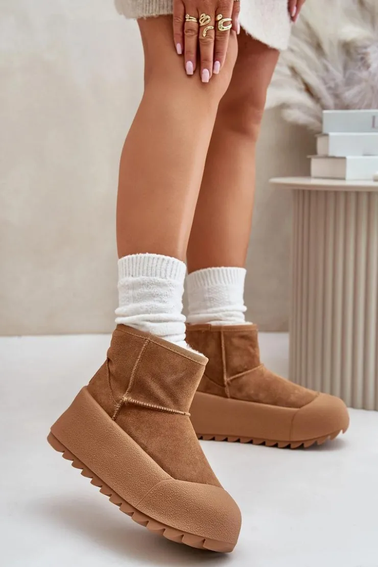 Damskie Big Star Shoes Ocieplane Zamszowe Śniegowce Na Platformie Big Star OO274A212 Brązowe