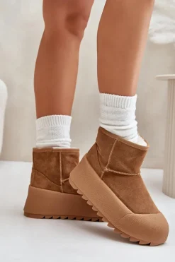 Damskie Big Star Shoes Ocieplane Zamszowe Śniegowce Na Platformie Big Star OO274A212 Brązowe