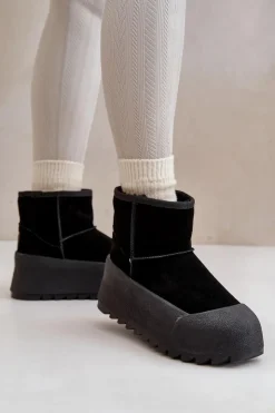 Big Star Shoes Śniegowce Damskie*Ocieplane Zamszowe Śniegowce Na Platformie Big Star OO274A213 Czarne