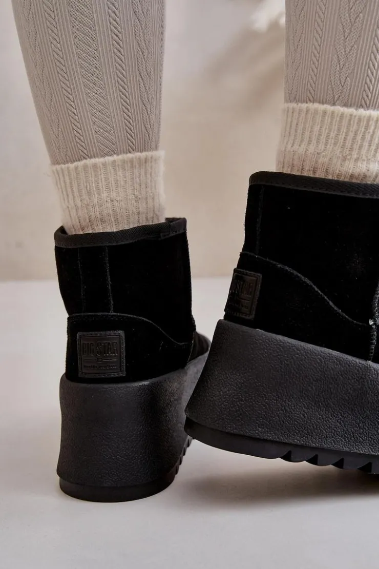 Big Star Shoes Śniegowce Damskie*Ocieplane Zamszowe Śniegowce Na Platformie Big Star OO274A213 Czarne