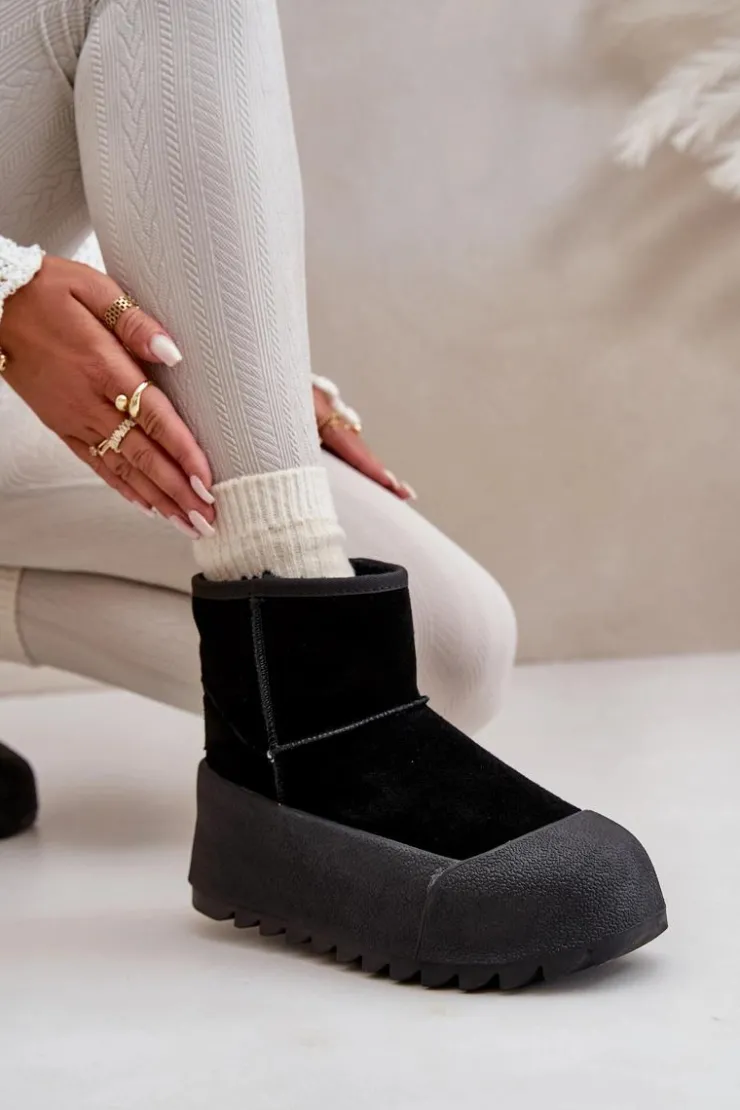 Big Star Shoes Śniegowce Damskie*Ocieplane Zamszowe Śniegowce Na Platformie Big Star OO274A213 Czarne