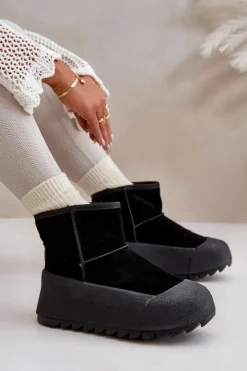 Big Star Shoes Śniegowce Damskie*Ocieplane Zamszowe Śniegowce Na Platformie Big Star OO274A213 Czarne