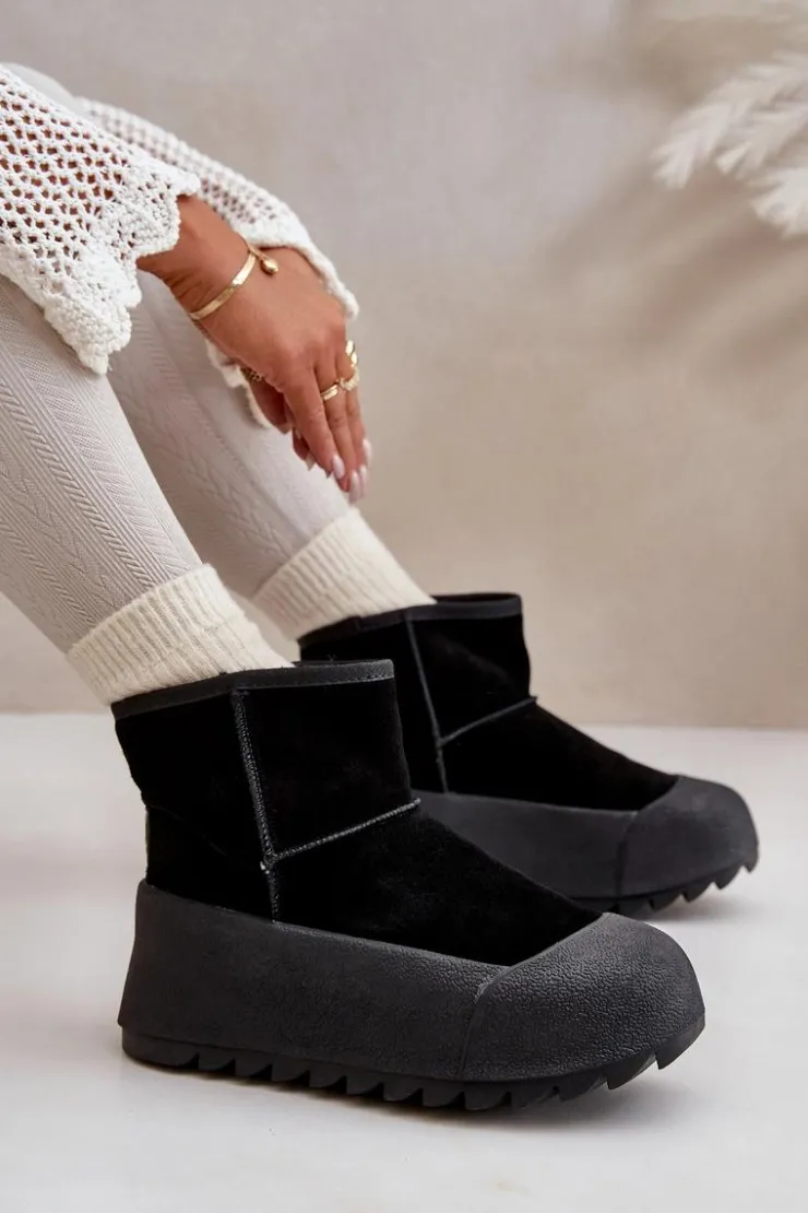 Big Star Shoes Śniegowce Damskie*Ocieplane Zamszowe Śniegowce Na Platformie Big Star OO274A213 Czarne