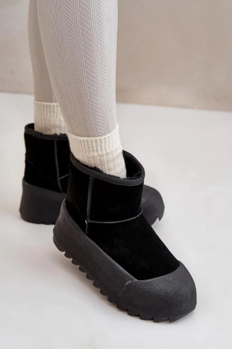 Big Star Shoes Śniegowce Damskie*Ocieplane Zamszowe Śniegowce Na Platformie Big Star OO274A213 Czarne