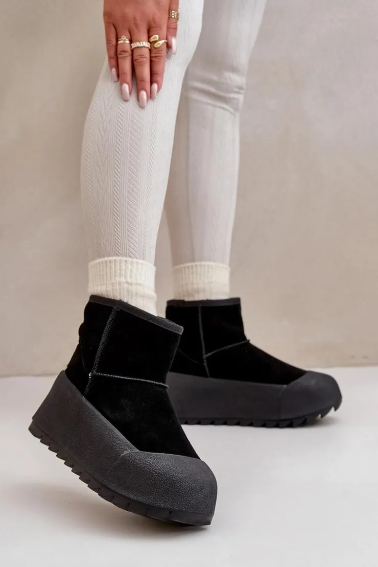 Big Star Shoes Śniegowce Damskie*Ocieplane Zamszowe Śniegowce Na Platformie Big Star OO274A213 Czarne