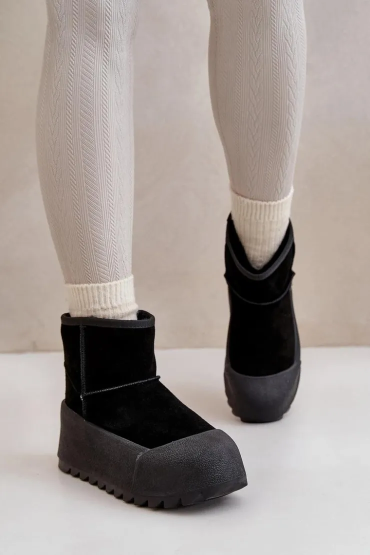 Big Star Shoes Śniegowce Damskie*Ocieplane Zamszowe Śniegowce Na Platformie Big Star OO274A213 Czarne