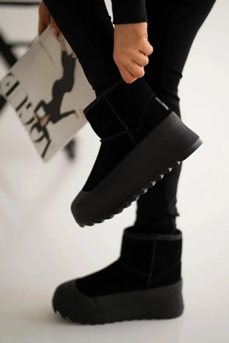 Big Star Shoes Śniegowce Damskie*Ocieplane Zamszowe Śniegowce Na Platformie Big Star OO274A213 Czarne