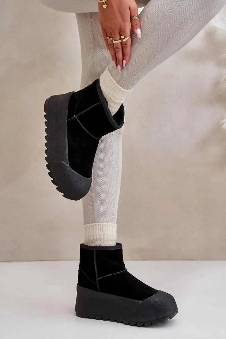 Big Star Shoes Śniegowce Damskie*Ocieplane Zamszowe Śniegowce Na Platformie Big Star OO274A213 Czarne