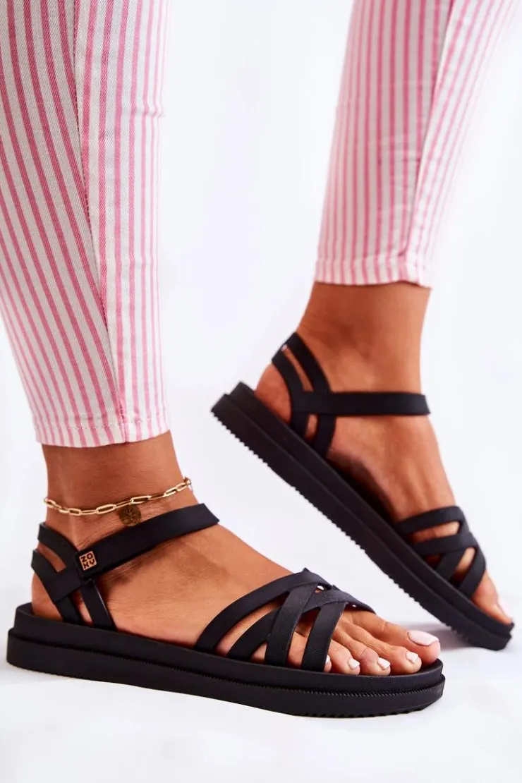 Best ZAXY Pachnące Damskie Sandały Na Rzep JJ285068 Czarne