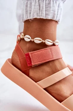 Damskie ZAXY Pachnące Gumowe Sandały Na Rzep HH285288 Pomarańczowe