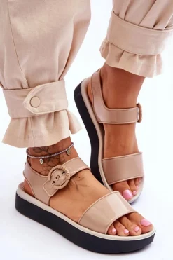 ZAXY Sandały Gumowe|Sandały Płaskie*Pachnące Hipoalergiczne Sandały JJ285240 Beżowo-Czarne