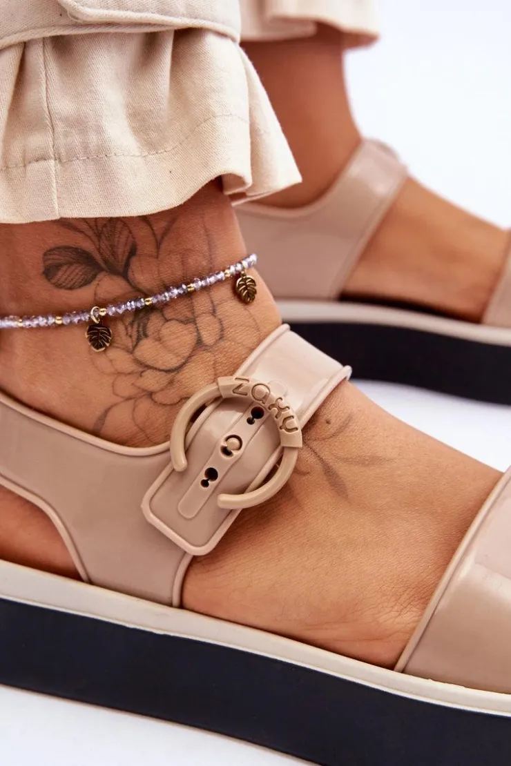 ZAXY Sandały Gumowe|Sandały Płaskie*Pachnące Hipoalergiczne Sandały JJ285240 Beżowo-Czarne