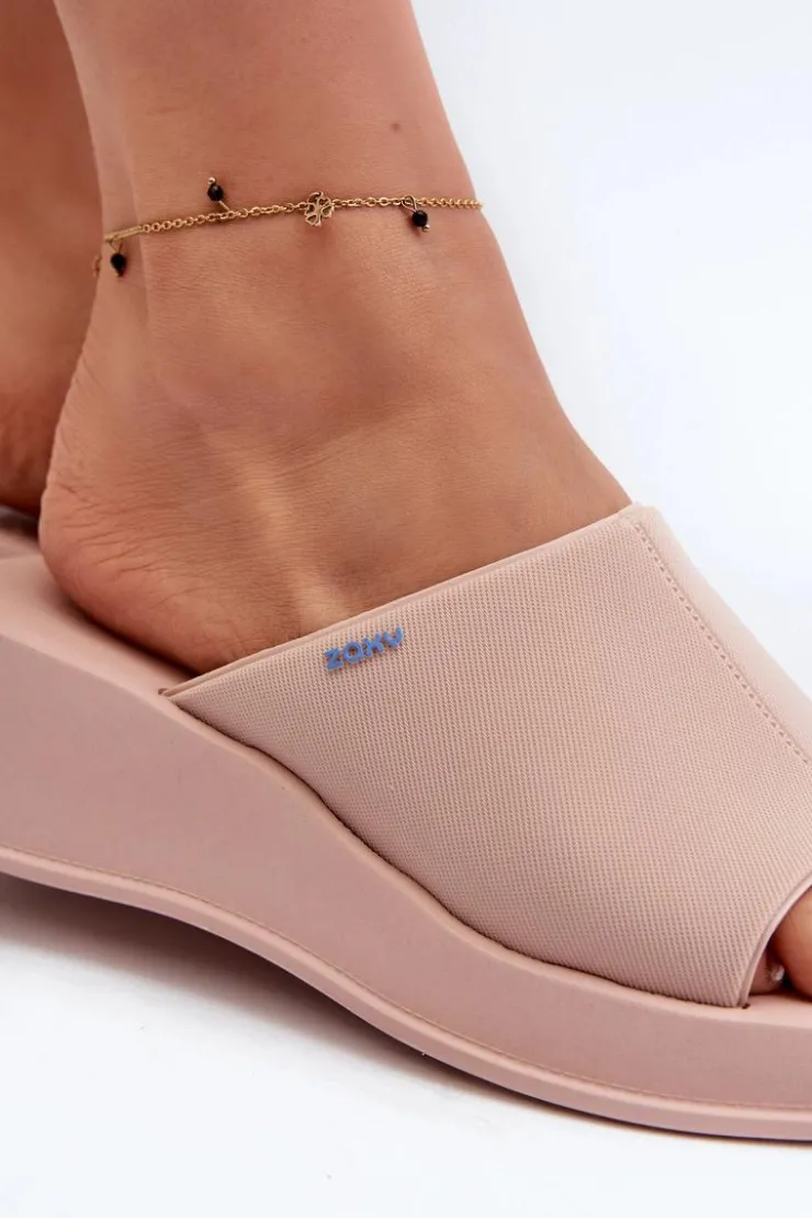 Outlet ZAXY Pachnące Klapki Damskie Na Koturnie LL285083 Jasnoróżowe