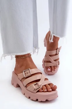 New ZAXY Pachnące Klapki Damskie Na Niskim Obcasie NN285044 Jasnoróżowe Różowy