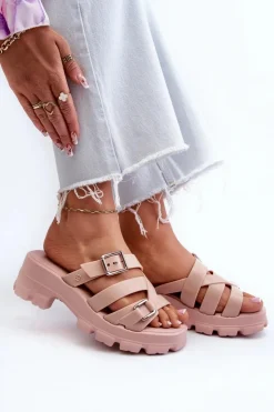 New ZAXY Pachnące Klapki Damskie Na Niskim Obcasie NN285044 Jasnoróżowe Różowy