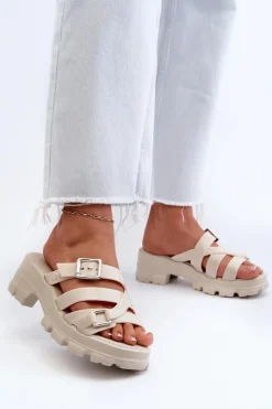 Damskie ZAXY Pachnące Klapki Damskie Na Niskim Obcasie NN285042 Jasnobeżowe