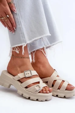 Damskie ZAXY Pachnące Klapki Damskie Na Niskim Obcasie NN285042 Jasnobeżowe