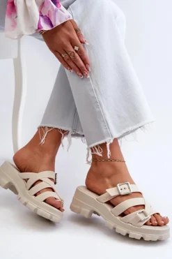 Damskie ZAXY Pachnące Klapki Damskie Na Niskim Obcasie NN285042 Jasnobeżowe