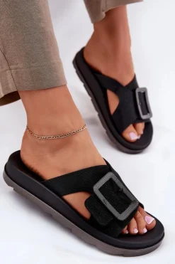 Damskie ZAXY Pachnące Klapki Damskie Z Ozdobną Klamrą RR285078 Czarne