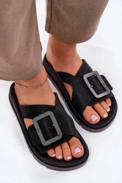 Damskie ZAXY Pachnące Klapki Damskie Z Ozdobną Klamrą RR285078 Czarne