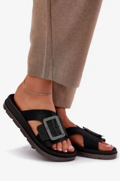 Damskie ZAXY Pachnące Klapki Damskie Z Ozdobną Klamrą RR285078 Czarne